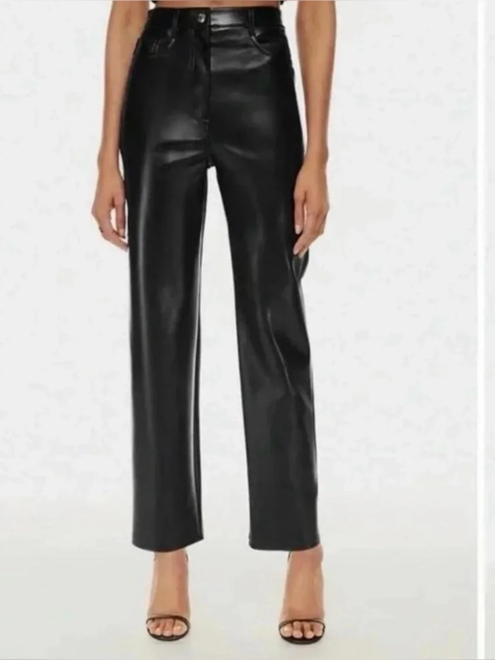 Wilfred Black Faux Leather Straight Leg Pants with Silver Zipper